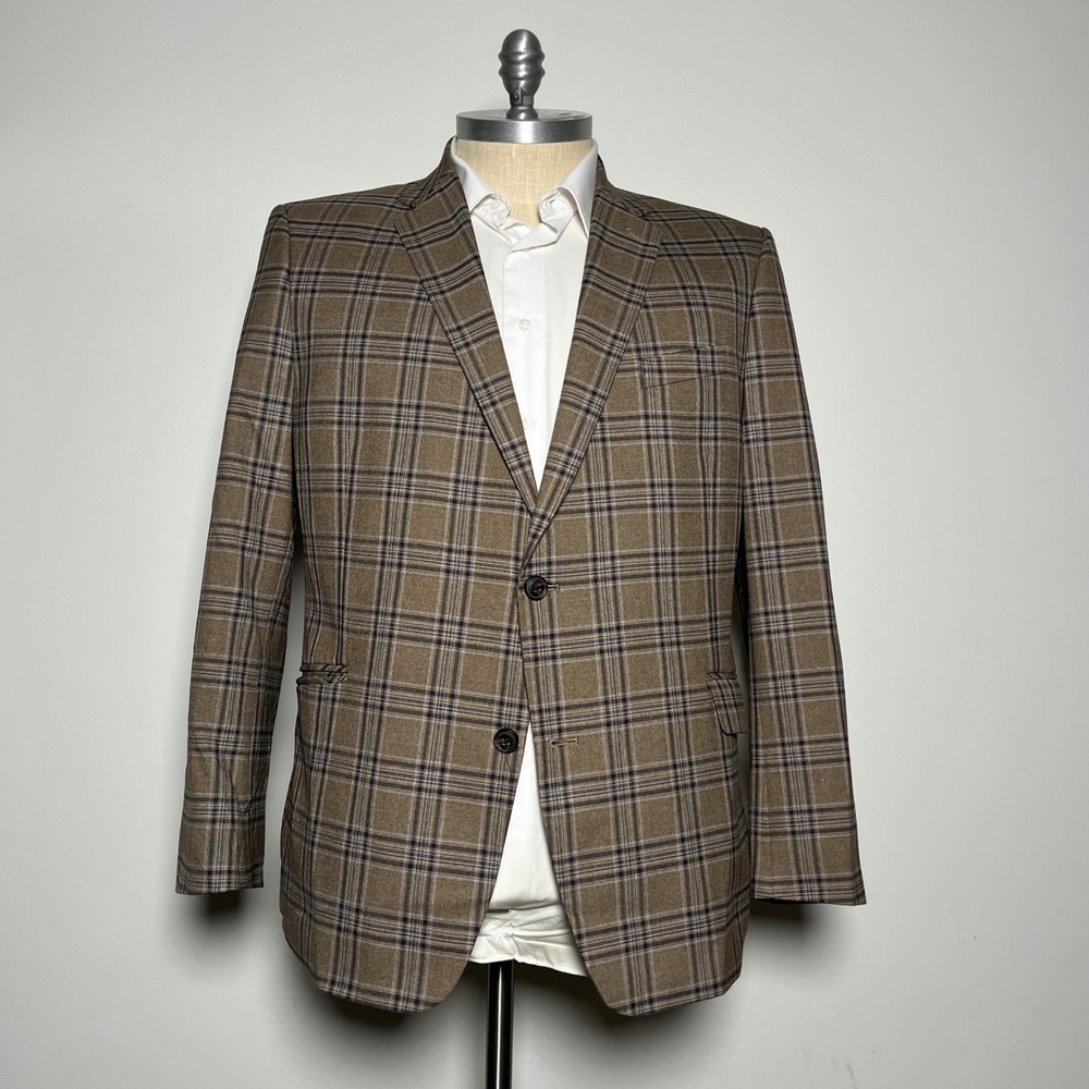 Madison Blazer Mens 48R Brown‎ Plaid Slim Fit Two Button Notch Lapel Jacket